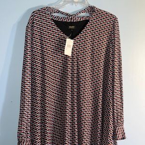 NWT Maree poir toi Navy Coral Graphic print long sleeve dress w/ tie plus sz 16